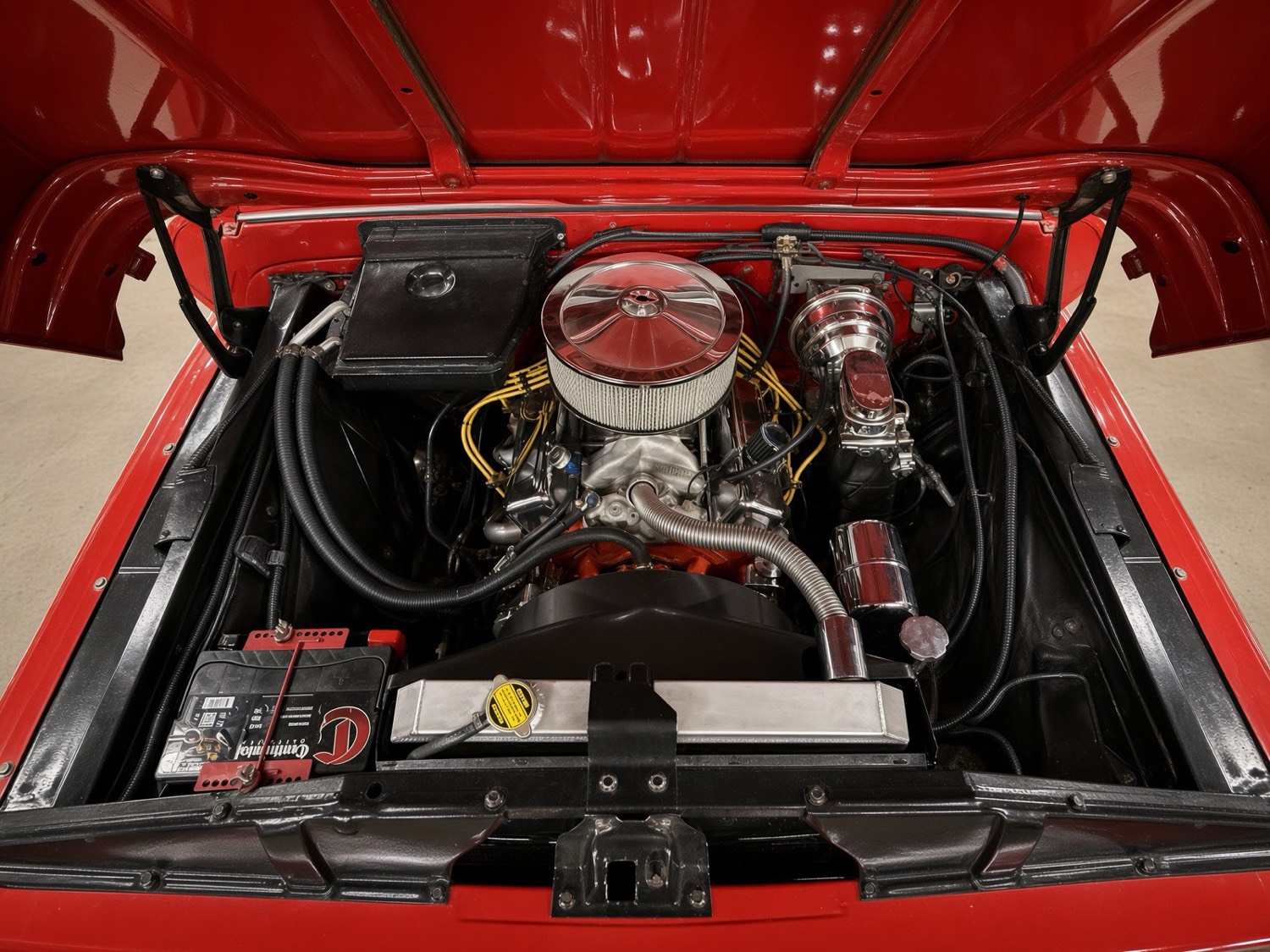Finished engine bay on a classic Chevrolet C10